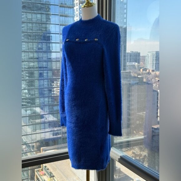🆕 VERSACE JEANS COUTURE 🧿 NWOT Royal Blue Faux Fur Knit Dress, Buttons - Sz XL - Picture 8 of 16